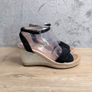 UGG Black Wedge Sandals Ankle Strap Espadrille Platform Summer 7.5 Boho Style